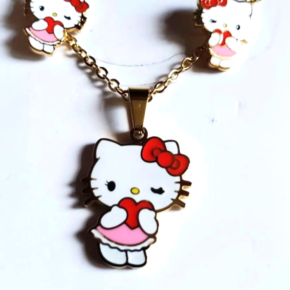 Hello Kitty Jewerly set earrings and necklace